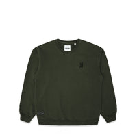 Comune Luka crewneck heavyweight cotton sweatshirt in army green color on white background, front view. COMUNE LUKA CREW | Army Green