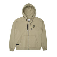 Comune Luka Zip-up in heavyweight cotton hoodie in sage color on white background, front view. COMUNE LUKA ZIP-UP | Sage