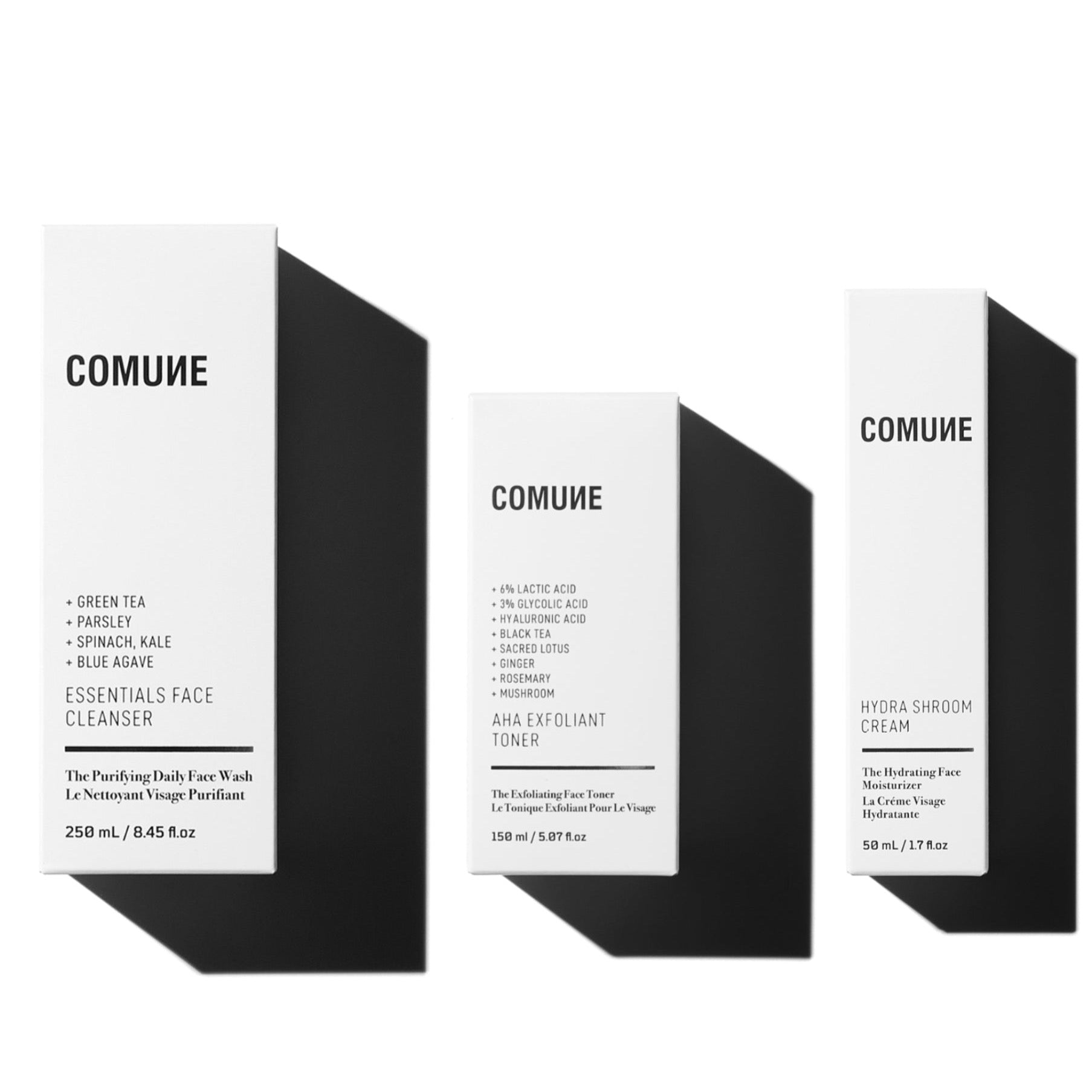 Comune Essentials Face Cleanser + Exfoliant Toner + Hydra Shroom Cream