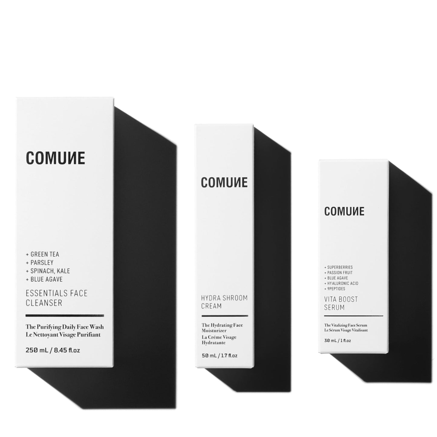 Comune Essentials Face Cleanser + Hydra Shroom Cream + Vita Boost Serum