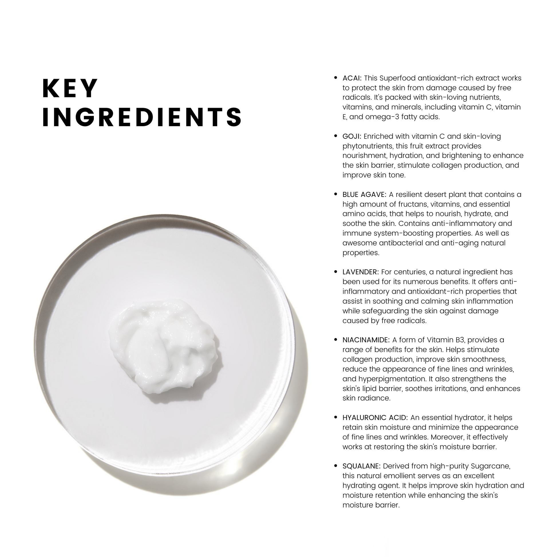 COMUNE Revitalize Overnight Mask 50mL/1.7 fl.oz, on white background, actual cream on a jar.  A dual function overnight mask and night cream with superfood ingredients.  Acai, goji, blue agave, niacinamide, hyaluronic acid, and squalane. Clean, natural, vegan & cruelty-free. Made in Korea.