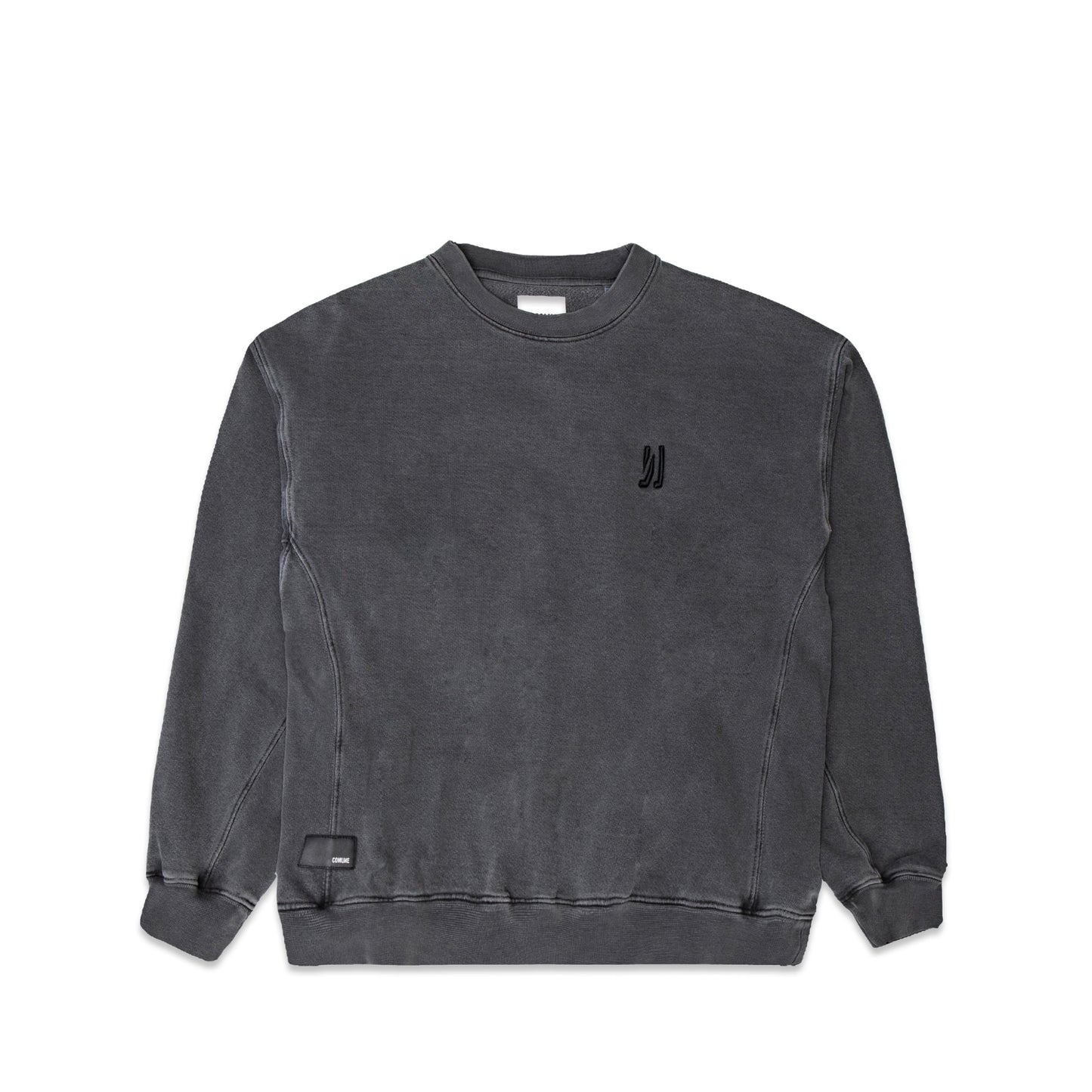 Comune Duke Crew heavyweight cotton in faded black color on white background, front view. COMUNE DUKE CREW | Faded Black