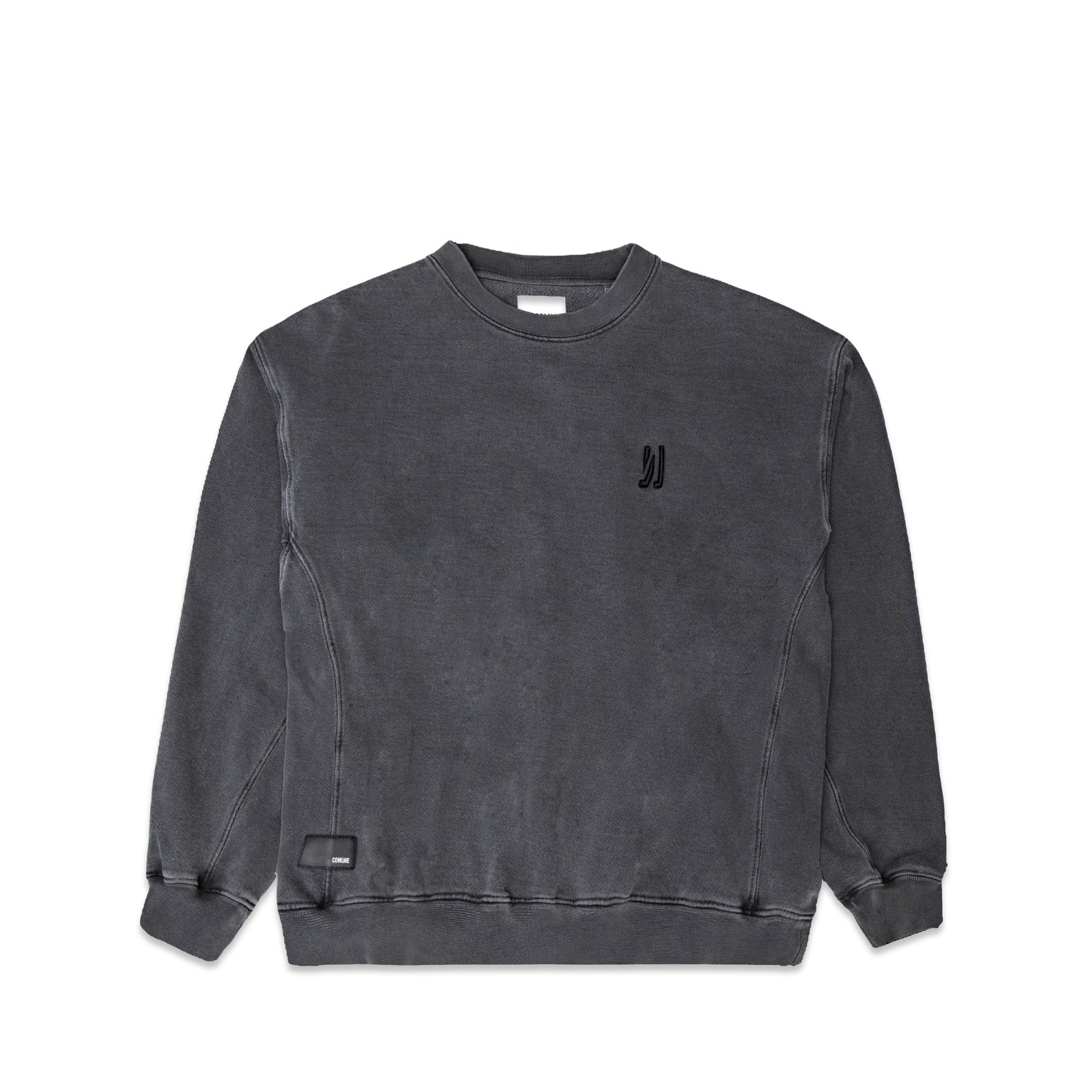 Comune Duke Crew heavyweight cotton in faded black color on white background, front view. COMUNE DUKE CREW | Faded Black