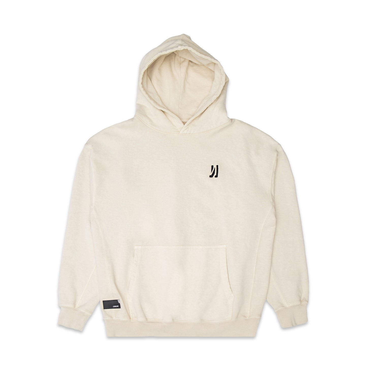 Comune Duke Hoodie heavyweight cotton in bone color on white background, front view. COMUNE DUKE HOODIE | Bone