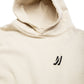 Comune Duke Hoodie heavyweight cotton in bone color on white background, logo close up. COMUNE DUKE HOODIE | Bone