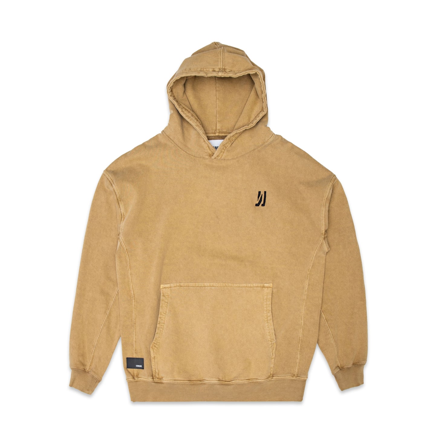 Comune Duke Hoodie heavyweight cotton in camel color on white background, front view. COMUNE DUKE HOODIE | Camel BRN