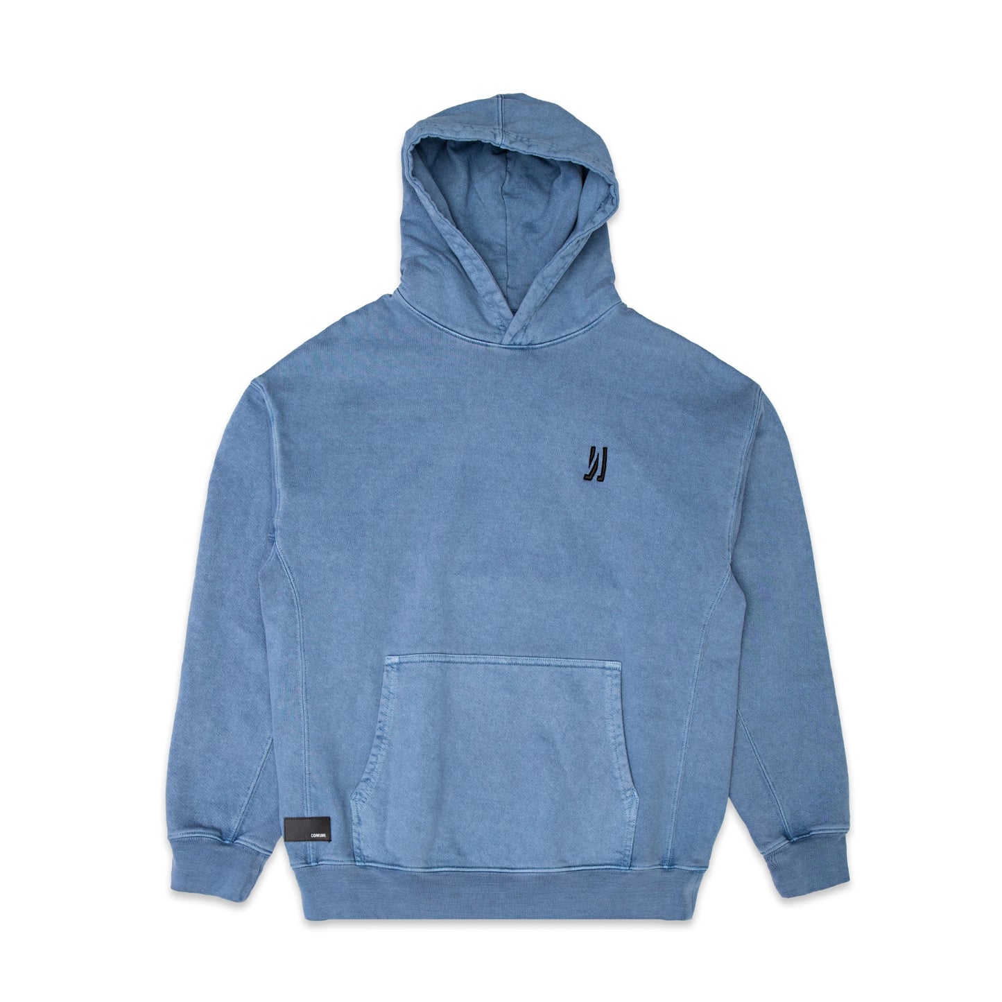 Comune Duke Hoodie heavyweight cotton in marine color on white background, front view. COMUNE DUKE HOODIE | Marine