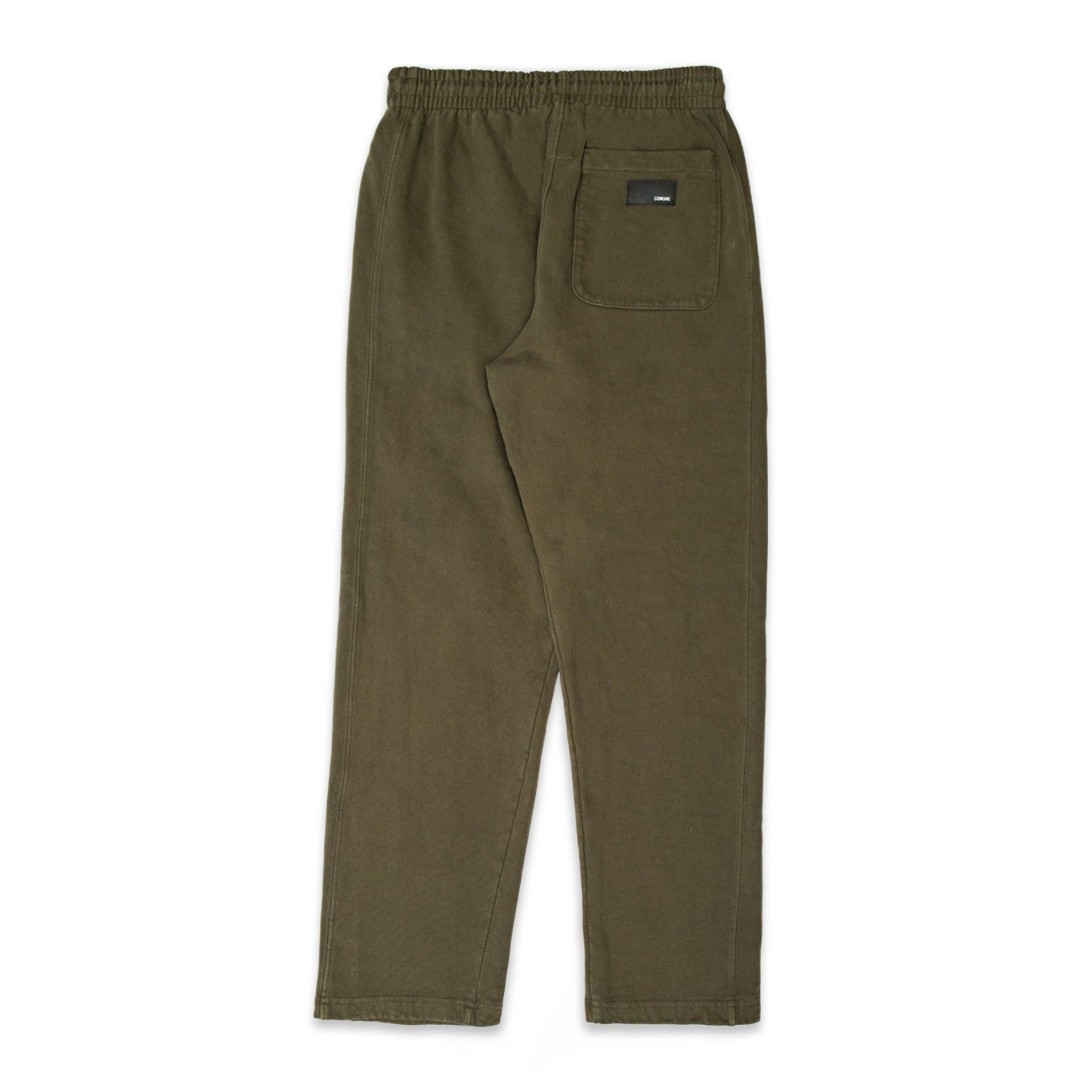 Comune Duke Sweatpants in heavyweight cotton with side gusset in army green color on white background, back view. COMUNE DUKE SWEATPANTS | Army Green