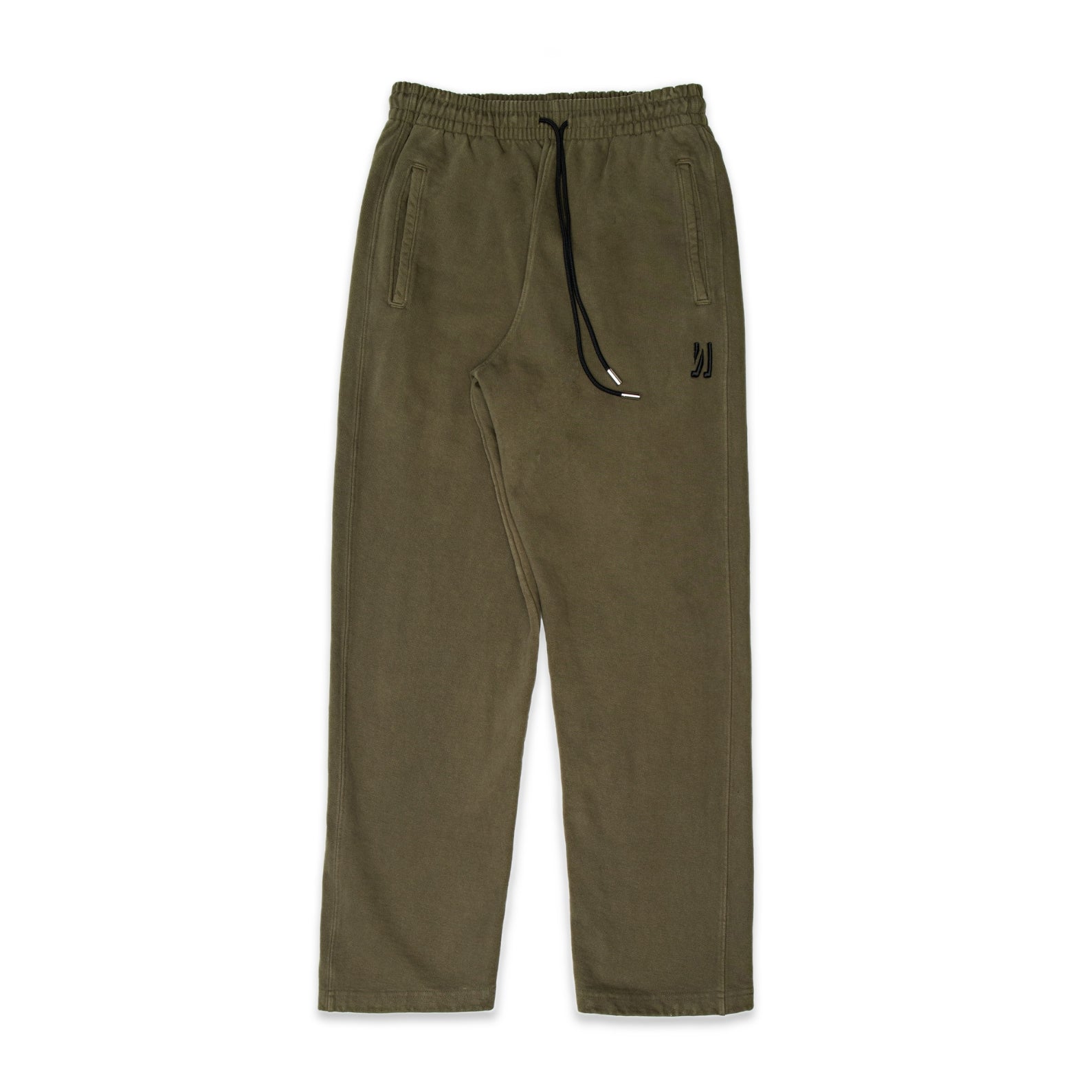 Comune Duke Sweatpants in heavyweight cotton with side gusset in army green color on white background, front view. COMUNE DUKE SWEATPANTS | Army Green
