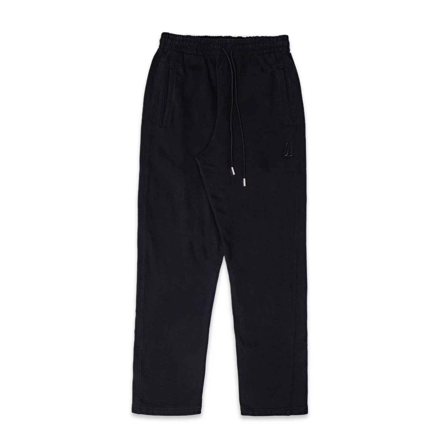 Comune Duke Sweatpants in heavyweight cotton with side gusset in black color on white background, front view. COMUNE DUKE SWEATPANTS | Black