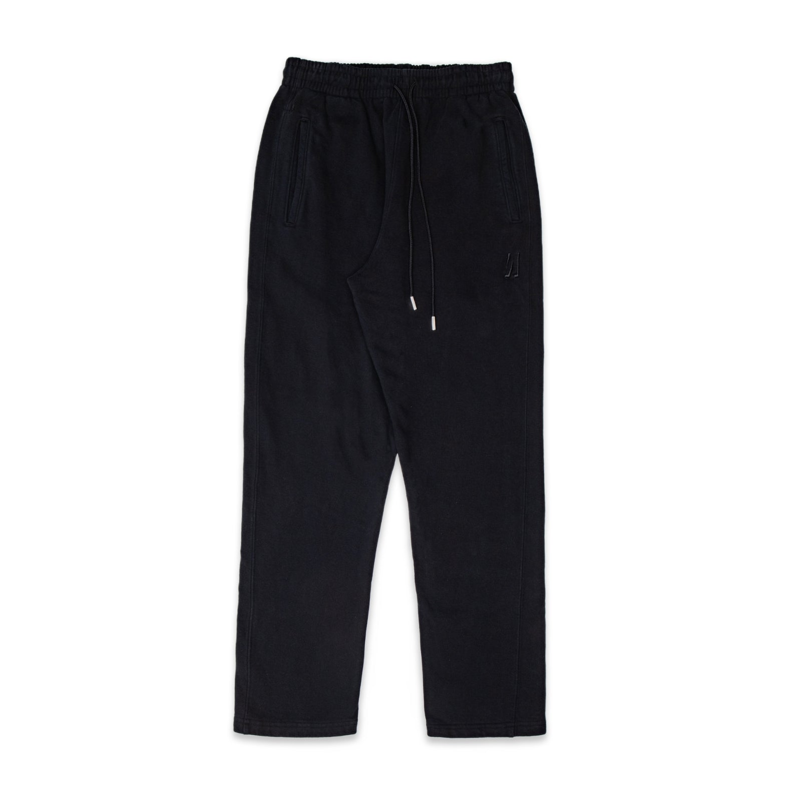 Comune Duke Sweatpants in heavyweight cotton with side gusset in black color on white background, front view. COMUNE DUKE SWEATPANTS | Black