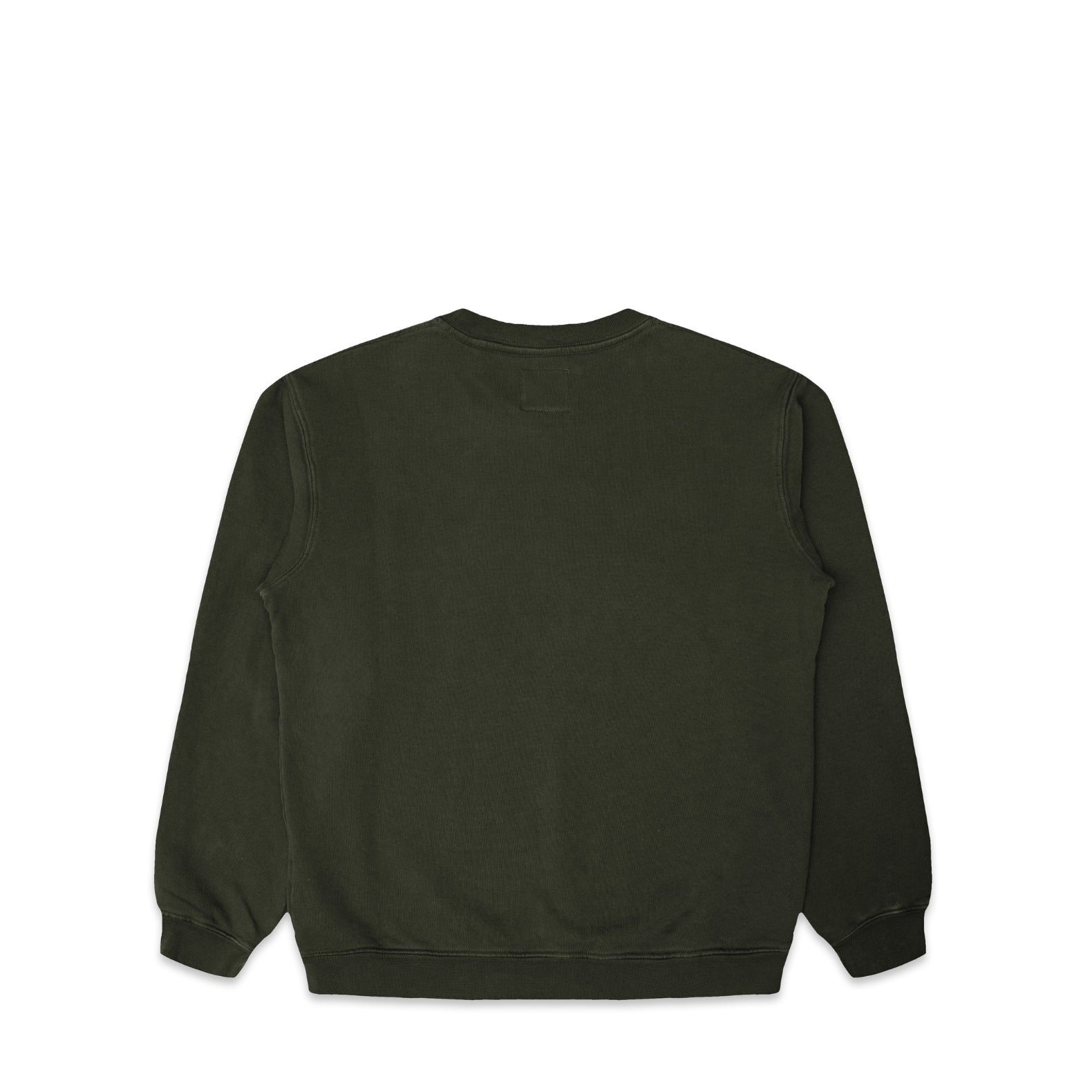 Comune Luka crewneck heavyweight cotton sweatshirt in army green color on white background, back view. COMUNE LUKA CREW | Army Green