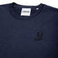 Comune Luka crewneck heavyweight cotton sweatshirt in navy color on white background, logo close up. COMUNE LUKA CREW | Navy