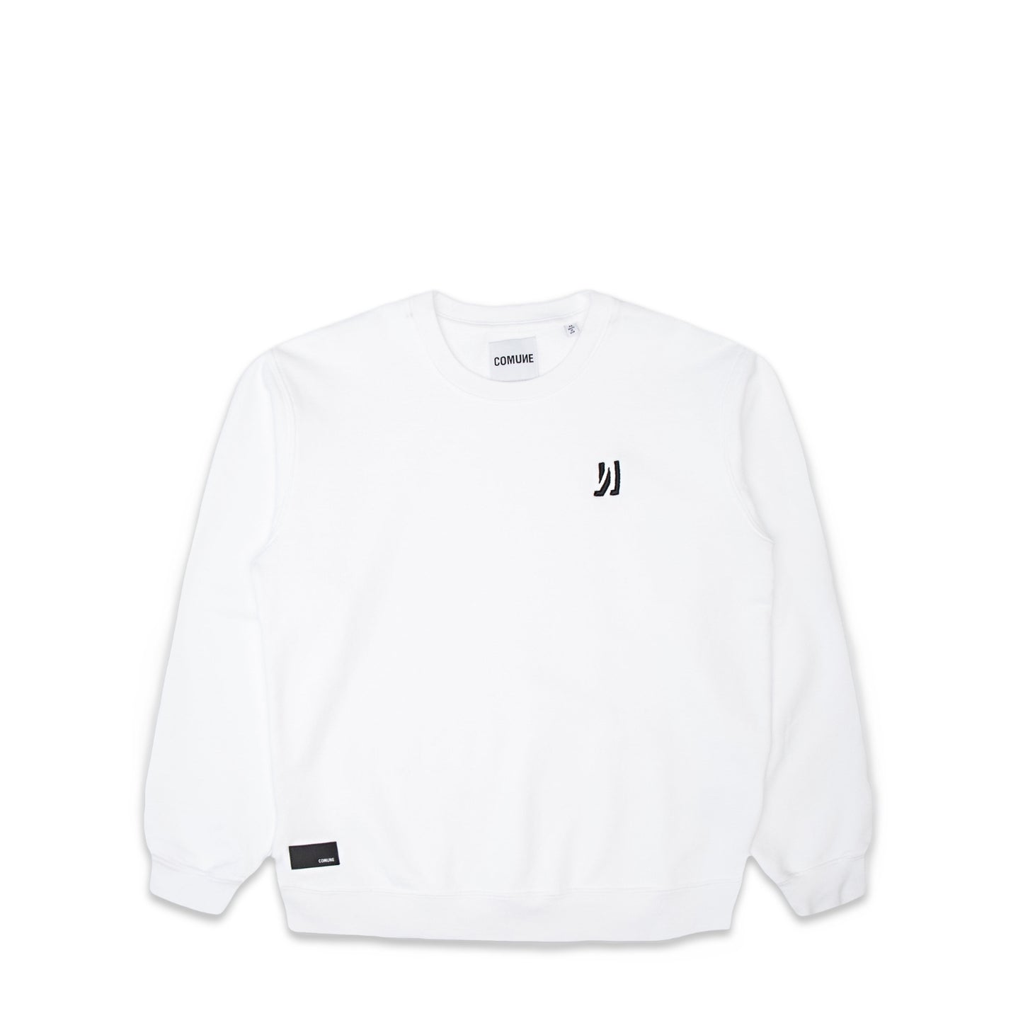 Comune Luka crewneck heavyweight cotton sweatshirt in white color on white background, front view. COMUNE LUKA CREW | White