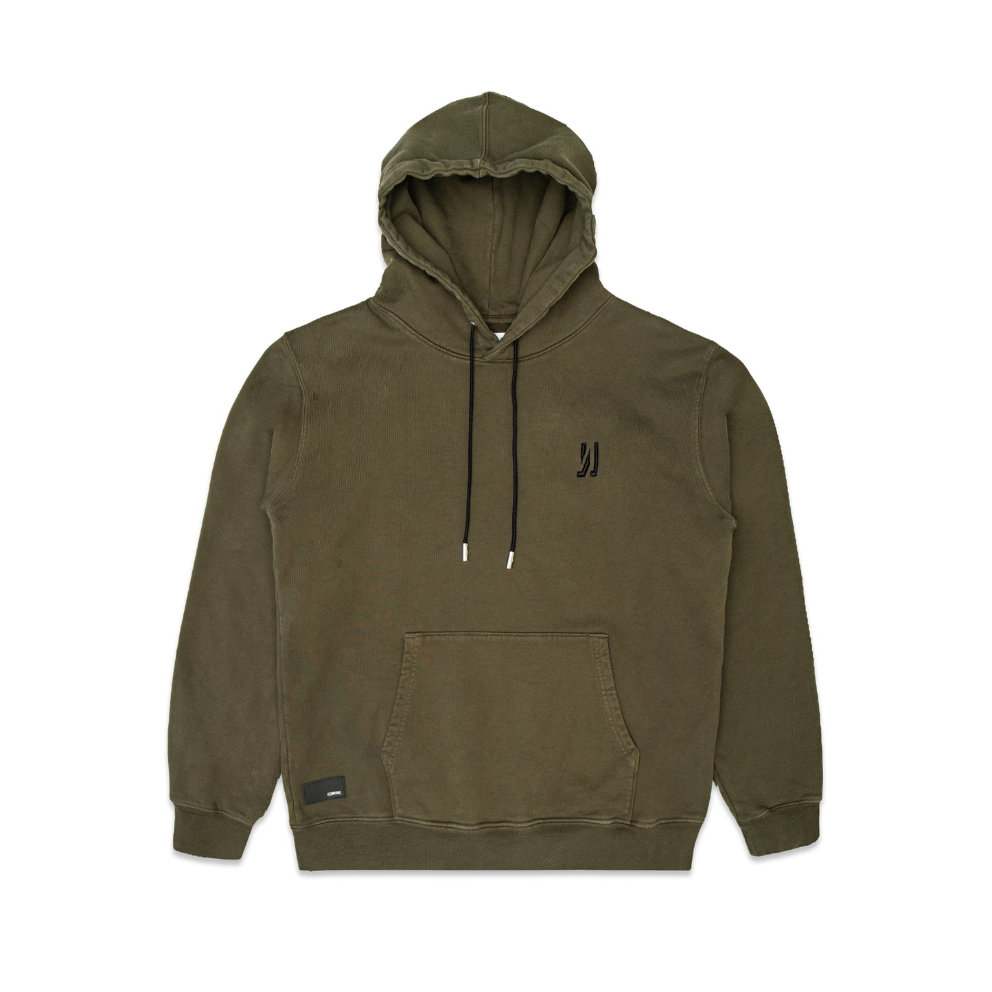 Comune Luka Hoodie heavyweight cotton sweatshirt in army green color on white background, front view. COMUNE LUKA HOODIE | Army Green