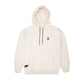Comune Luka Hoodie heavyweight cotton sweatshirt in bone color on white background, front close up. COMUNE LUKA HOODIE | Bone
