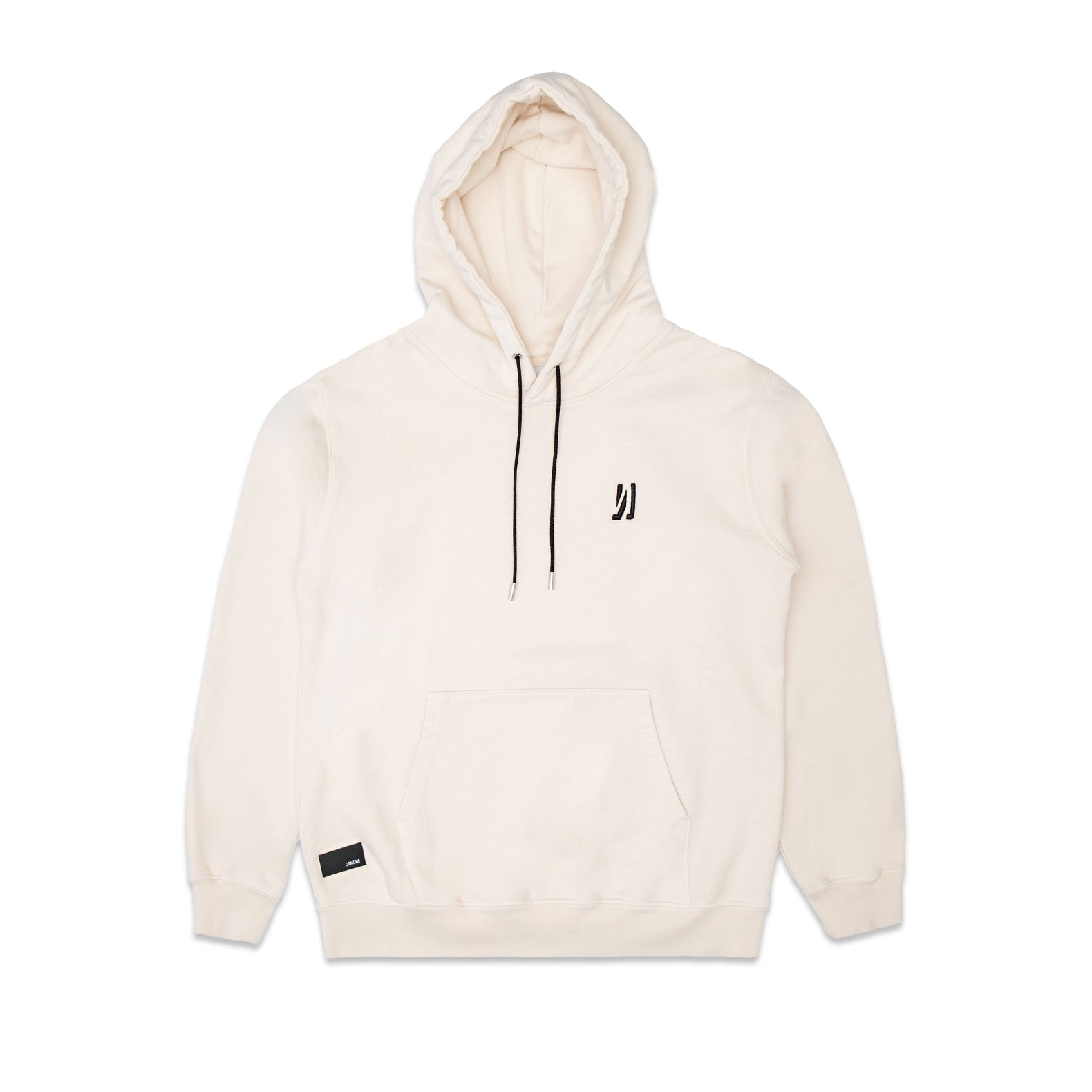 Comune Luka Hoodie heavyweight cotton sweatshirt in bone color on white background, front close up. COMUNE LUKA HOODIE | Bone