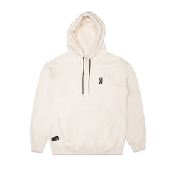 Comune Luka Hoodie heavyweight cotton sweatshirt in bone color on white background, front close up. COMUNE LUKA HOODIE | Bone