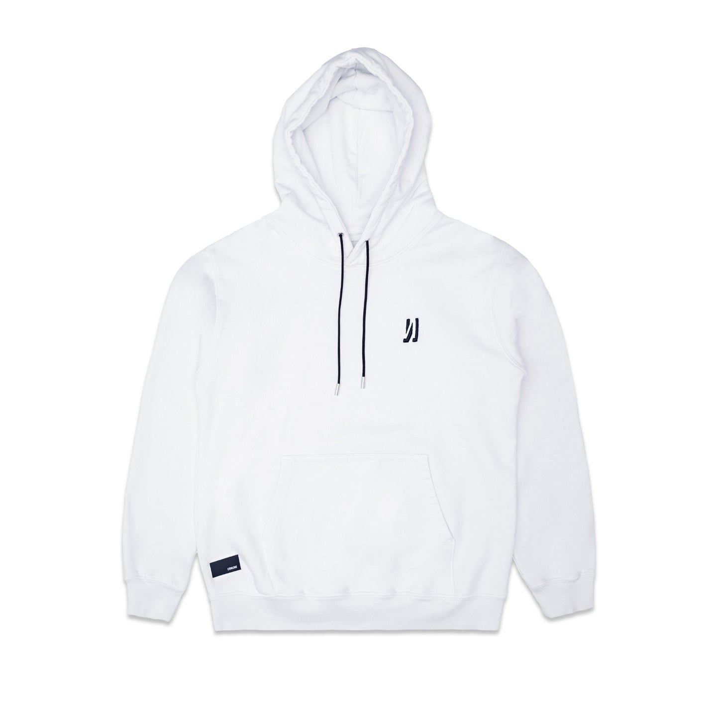 Comune Luka Hoodie heavyweight cotton sweatshirt in white color on white background, front view. COMUNE LUKA HOODIE | White