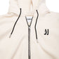 Comune Luka Zip-up in heavyweight cotton hoodie in bone color on white background, logo close up. COMUNE LUKA ZIP-UP | Bone