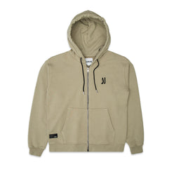 Comune Luka Zip-up in heavyweight cotton hoodie in sage color on white background, front view. COMUNE LUKA ZIP-UP | Sage