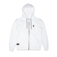 Comune Luka Zip-up in heavyweight cotton hoodie in white color on white background, front view. COMUNE LUKA ZIP-UP | White