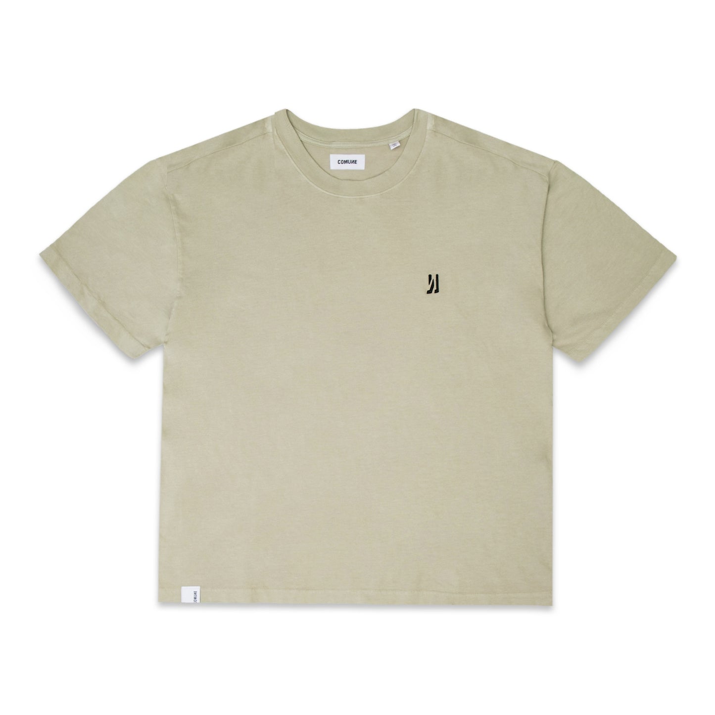 Comune Nori oversized tee in soft 100% supima cotton in sage color on white background, front view. COMUNE NORI OVERSIZED TEE | Sage