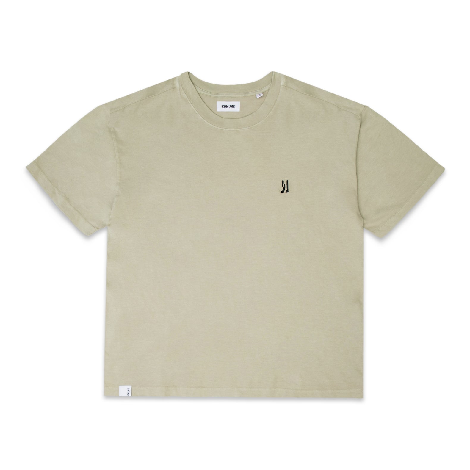 Comune Nori oversized tee in soft 100% supima cotton in sage color on white background, front view. COMUNE NORI OVERSIZED TEE | Sage