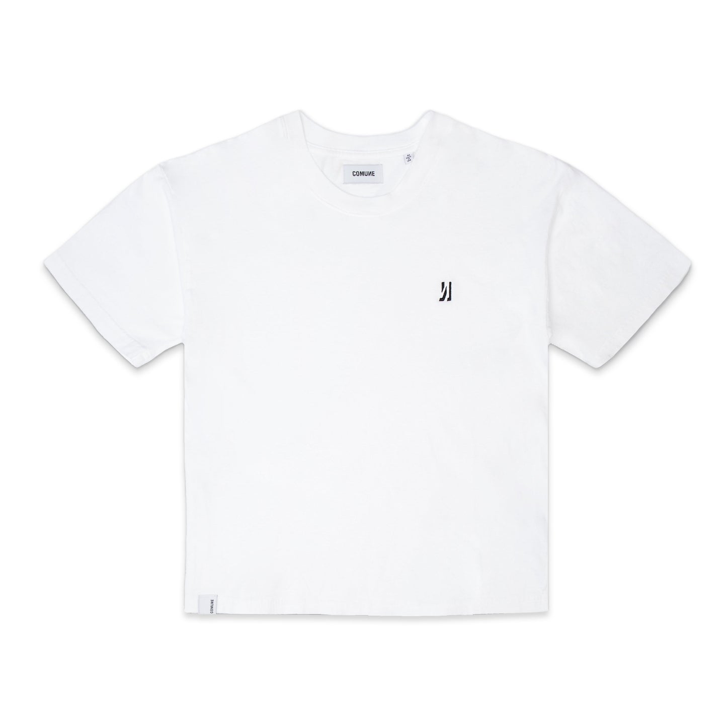 Comune Nori oversized tee in soft 100% supima cotton in white color on white background, front view. COMUNE NORI OVERSIZED TEE | White