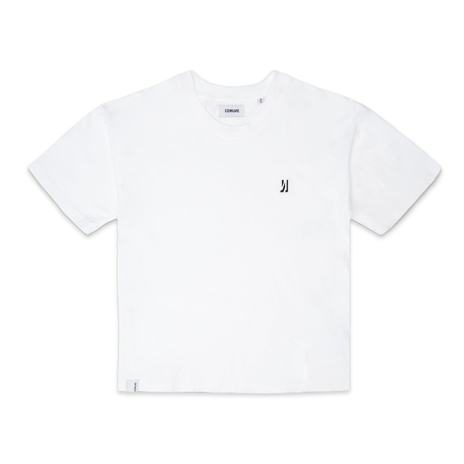 Comune Nori oversized tee in soft 100% supima cotton in white color on white background, front view. COMUNE NORI OVERSIZED TEE | White