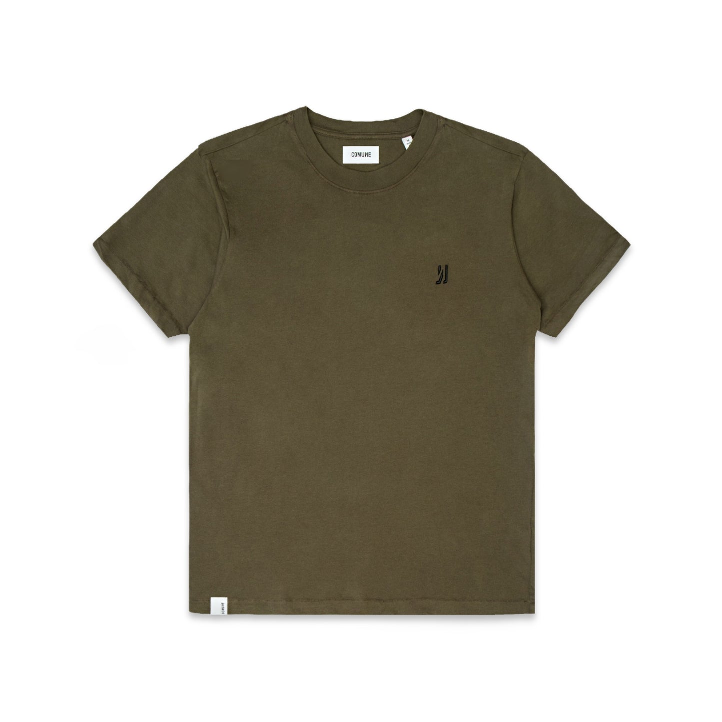 Comune Nori tee in soft 100% supima cotton in army green color on white background, front view. COMUNE NORI TEE | Army Green