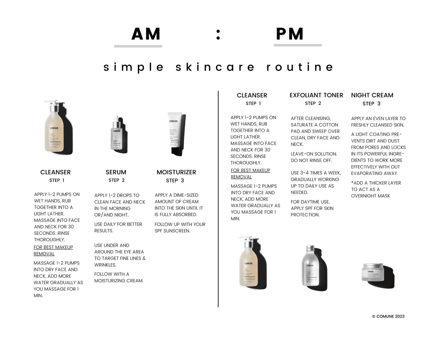 Comune simple skincare routine and how to use